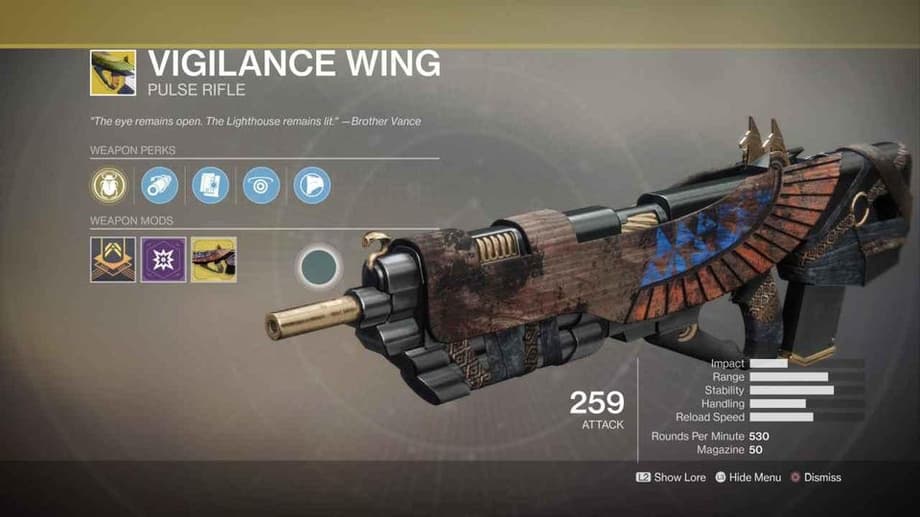 Image result for destiny 2 exotic weapon full auto vigilance wing
