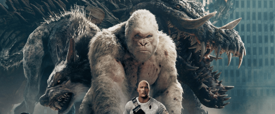 RAMPAGE International Poster Sees Big Meet Bigger As The Rock Faces Off Against Three Monsters