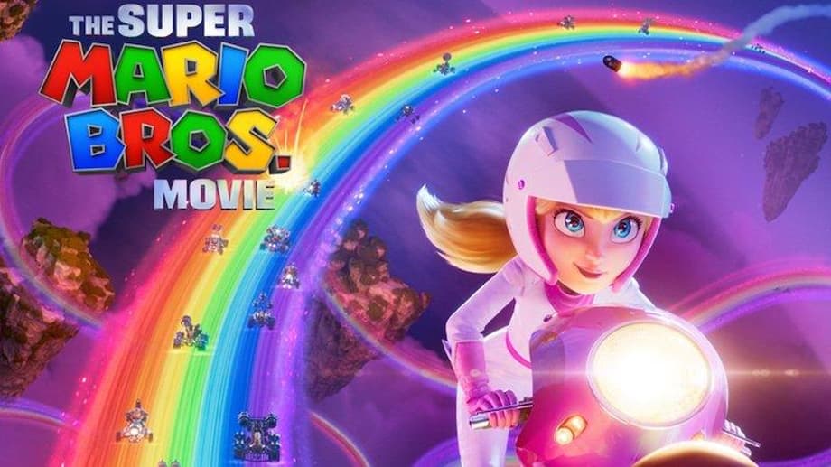 THE SUPER MARIO BROS. MOVIE Poster Channels MARIO KART As Princess Peach Races Down The Rainbow Road